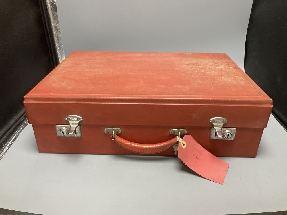 A 1960s Sirram picnic hamper set, in red vinyl case